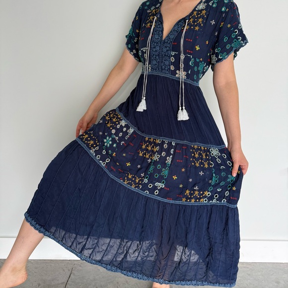 Johnny Was Navy Embroidered Midi Dress - Picture 5 of 7